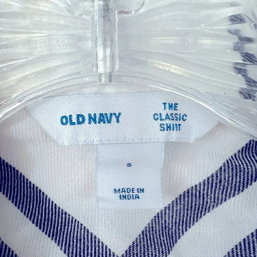 Old Navy Relaxed Classic Soft Brushed Twill long Sleeve top Shirt. White/navy S - Picture 9 of 10
